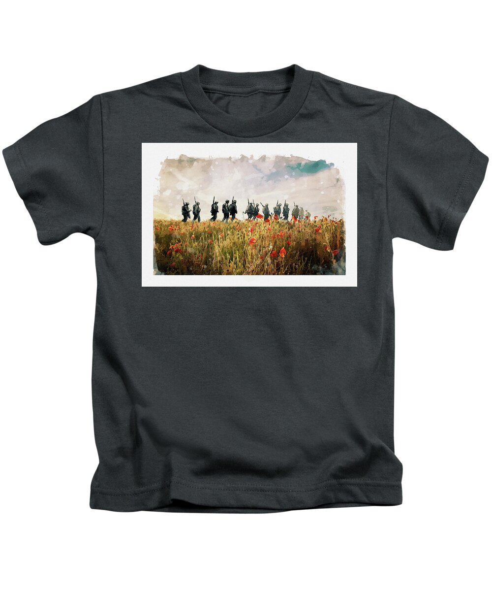 Soldiers And Poppies Kids T-Shirt featuring the digital art The Last March by Airpower Art