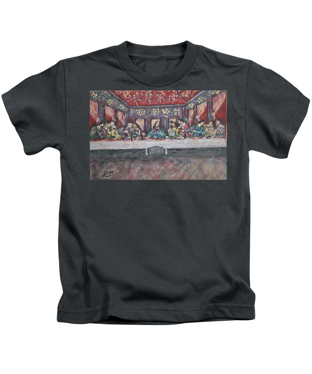 Iconic Painting Kids T-Shirt featuring the painting The Last Supper by Sam Shaker