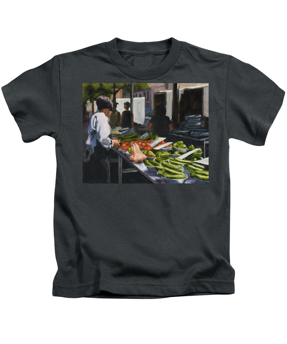 Marketplace Kids T-Shirt featuring the painting The Marketplace by Tate Hamilton