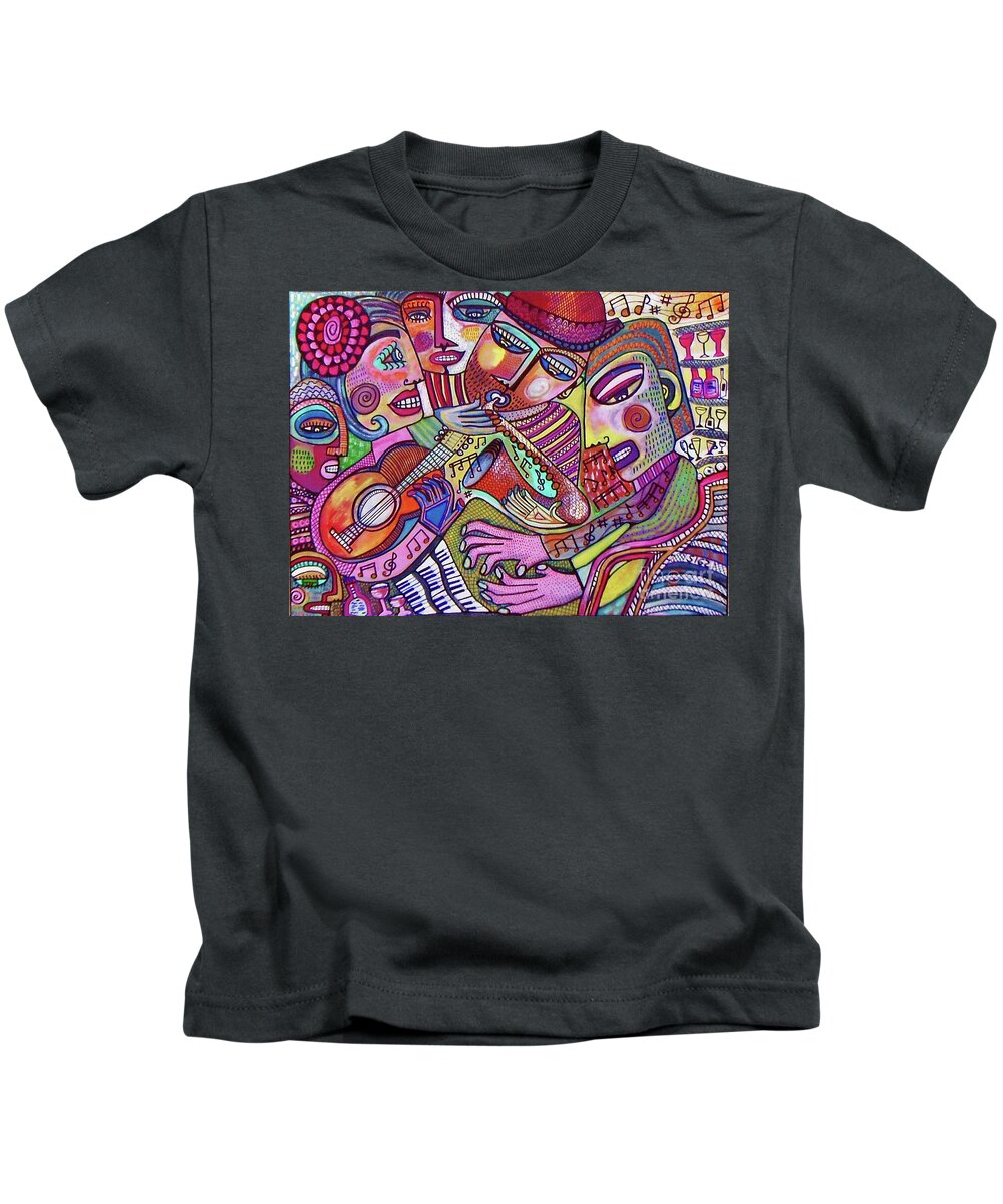 Wine Kids T-Shirt featuring the painting The Music Of Friendship by Sandra Silberzweig
