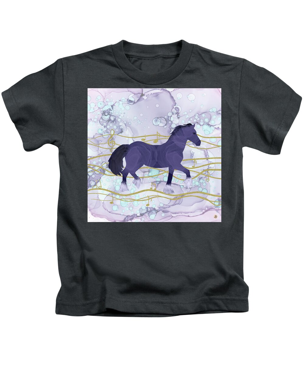 Musical Horse Kids T-Shirt featuring the digital art The Musical Horse Trotting in the Rhythms of Nature by Andreea Dumez