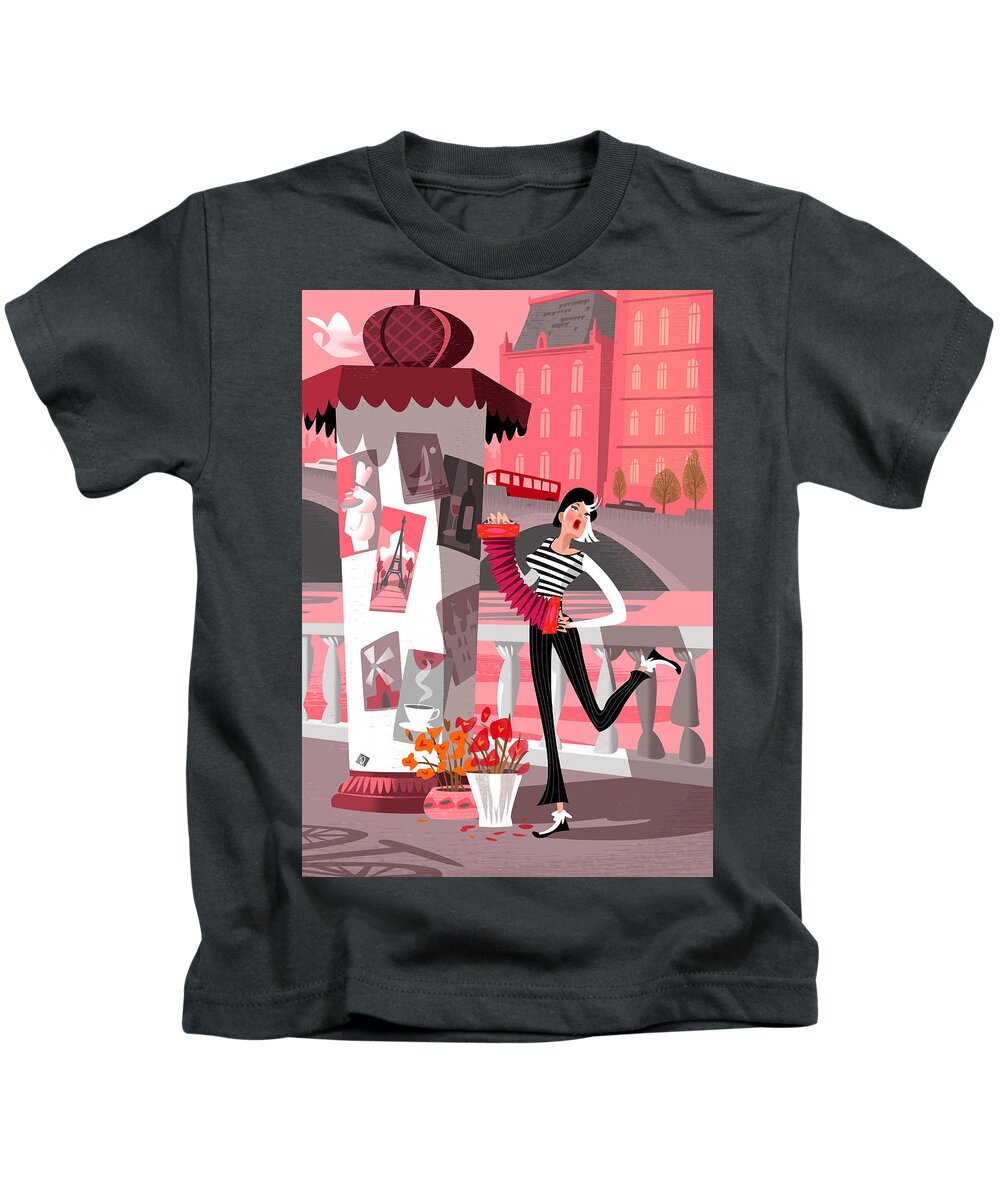Concertina Kids T-Shirt featuring the digital art The Red Concertina by Alan Bodner