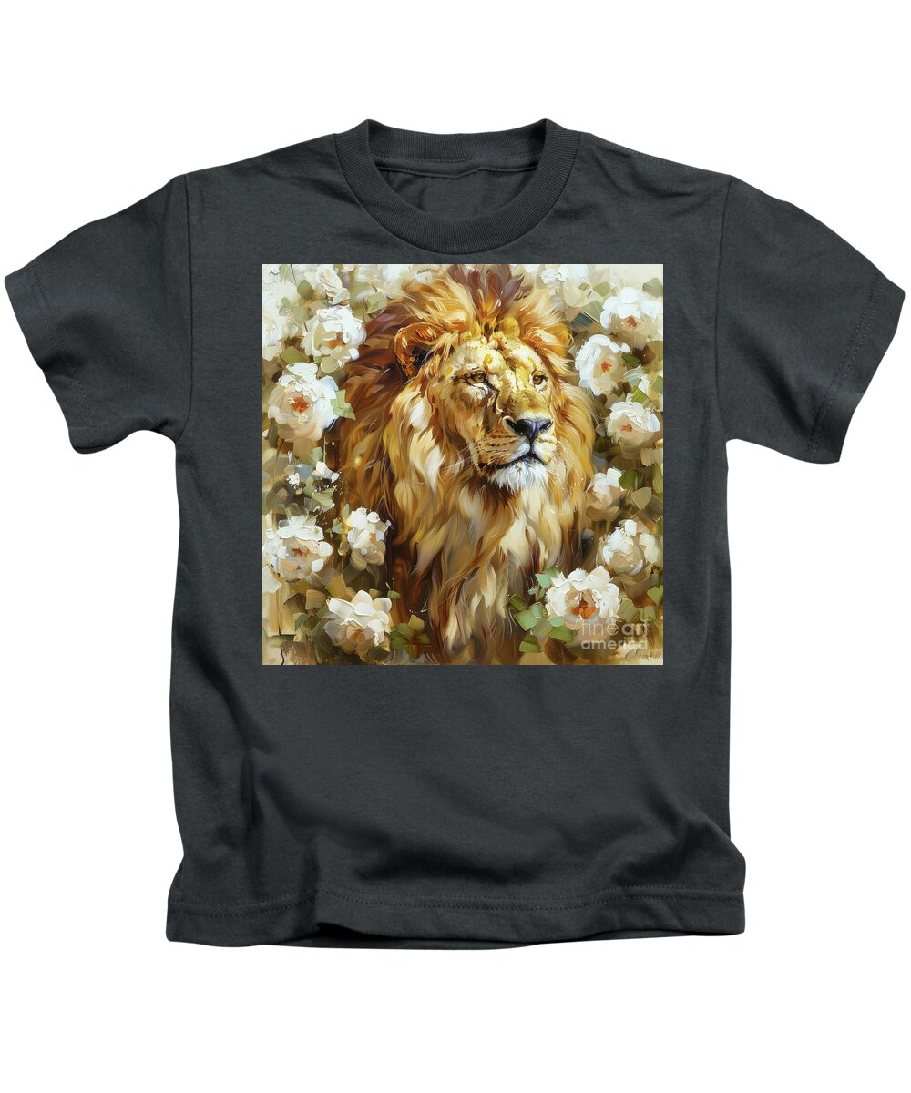 Lion Kids T-Shirt featuring the painting The Royal Lion King by Tina LeCour