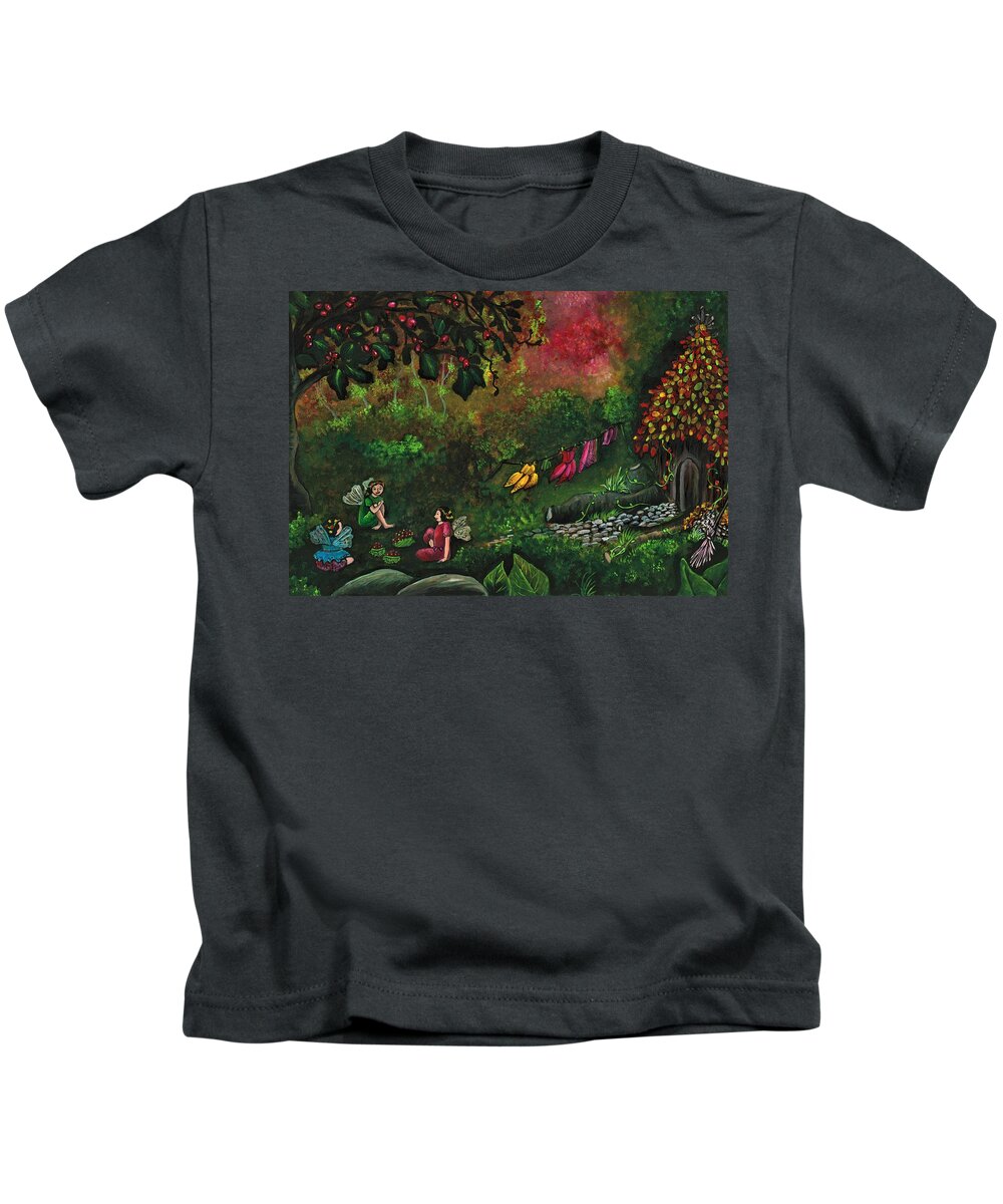 Fairy Kids T-Shirt featuring the painting The secret world of fairies by Tara Krishna