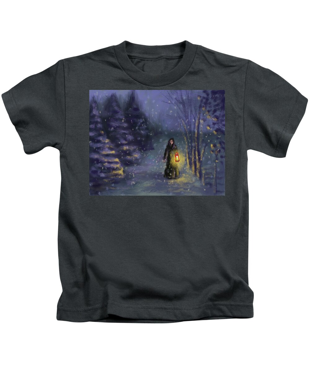 Woman Kids T-Shirt featuring the digital art The Silent Woods by Larry Whitler