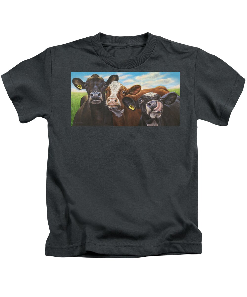 Cow Kids T-Shirt featuring the painting The Sisterhood by Kim Lockman