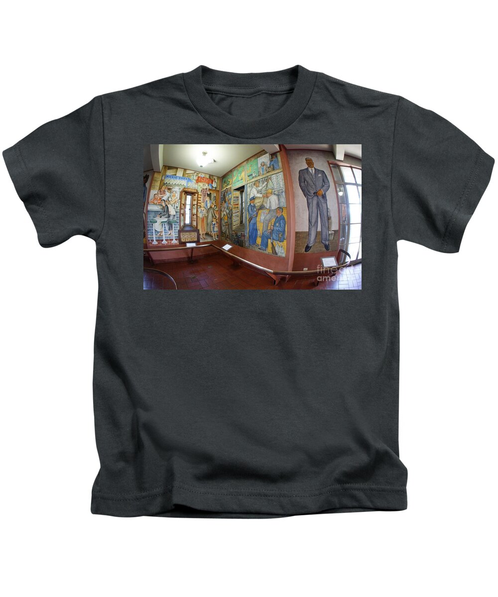 Coit Tower Murals Kids T-Shirt featuring the photograph The Stockholder and Others by Tony Lee