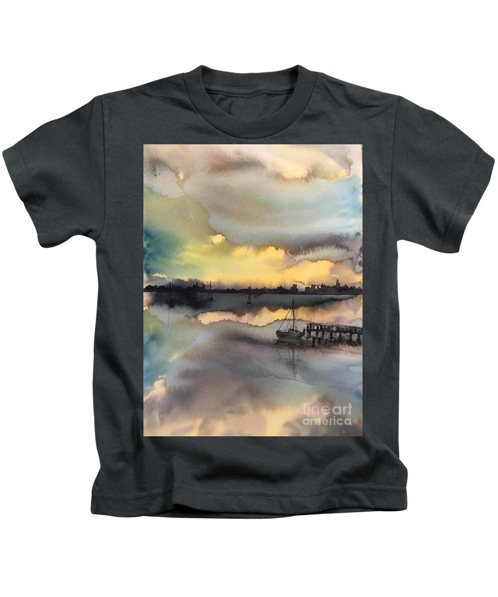 The Sunset Kids T-Shirt featuring the painting The sunset by Han in Huang wong