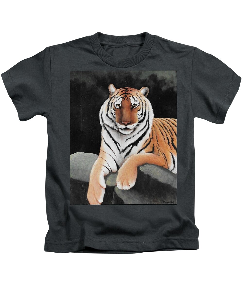 Tiger Kids T-Shirt featuring the painting The Tiger King by Gerry High