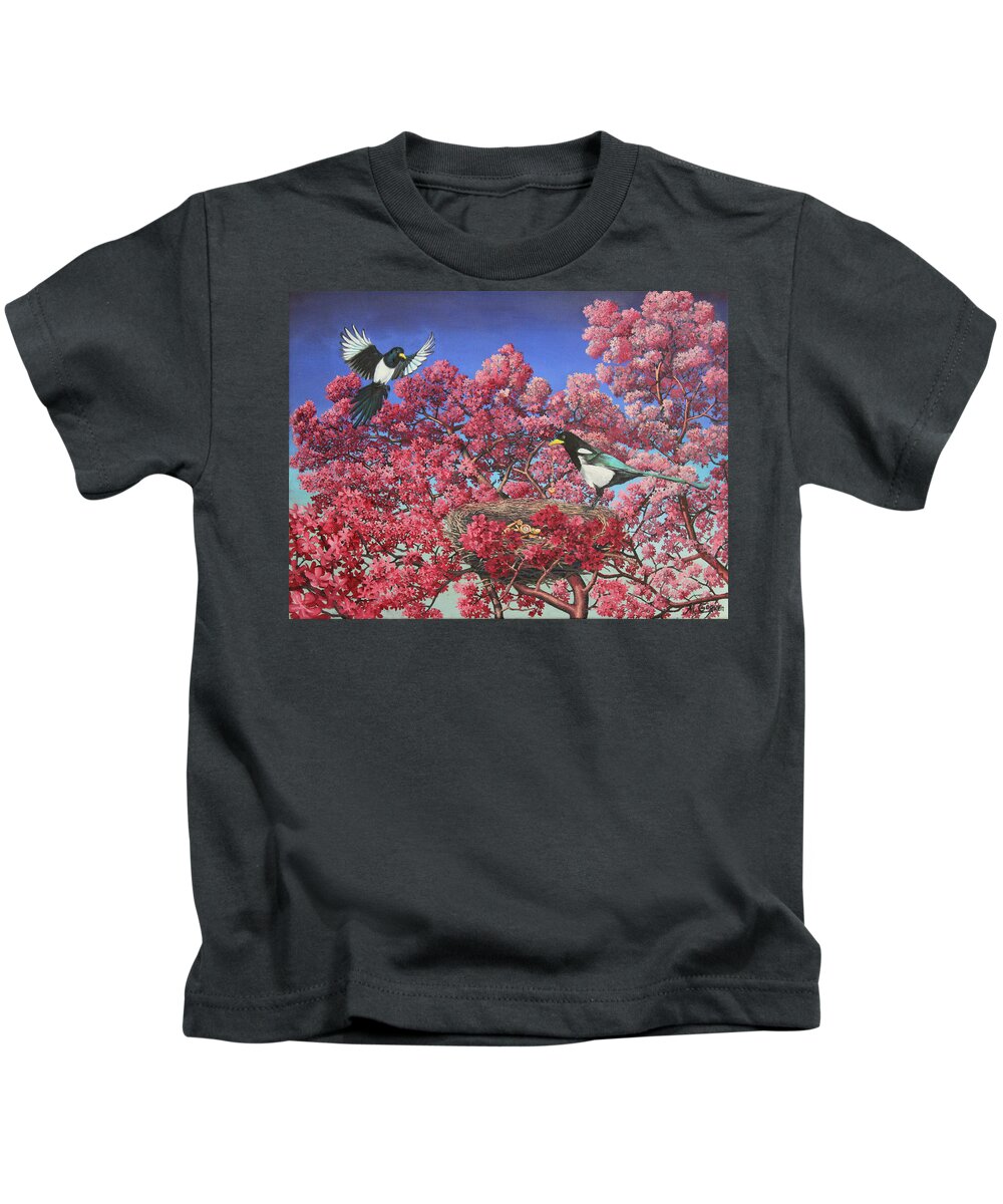 Magpie Kids T-Shirt featuring the painting The Treasure Hunters by Michael Goguen
