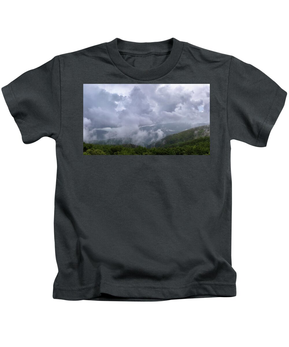 Shenandoah National Park Kids T-Shirt featuring the photograph There Goes the Rain Again - Shenandoah National Park by Susan Rissi Tregoning