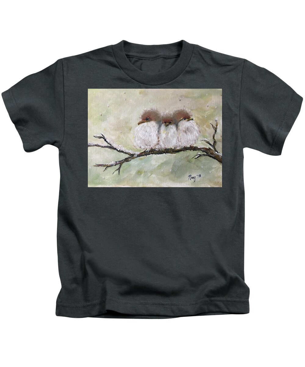 Fairy Wrens Kids T-Shirt featuring the painting Three Fat Fluffballs by Roxy Rich