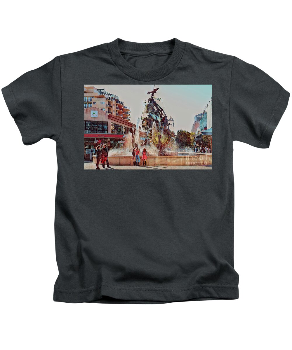 Cityscape Kids T-Shirt featuring the photograph Three Little Girls by Diana Mary Sharpton