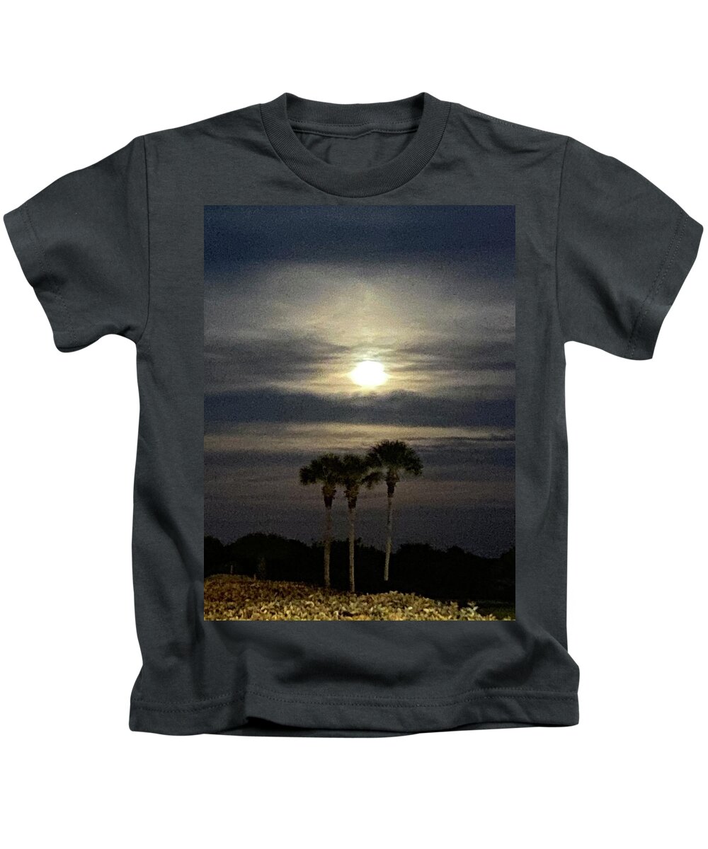 Moon Kids T-Shirt featuring the photograph Three Palm Moon by Dorsey Northrup