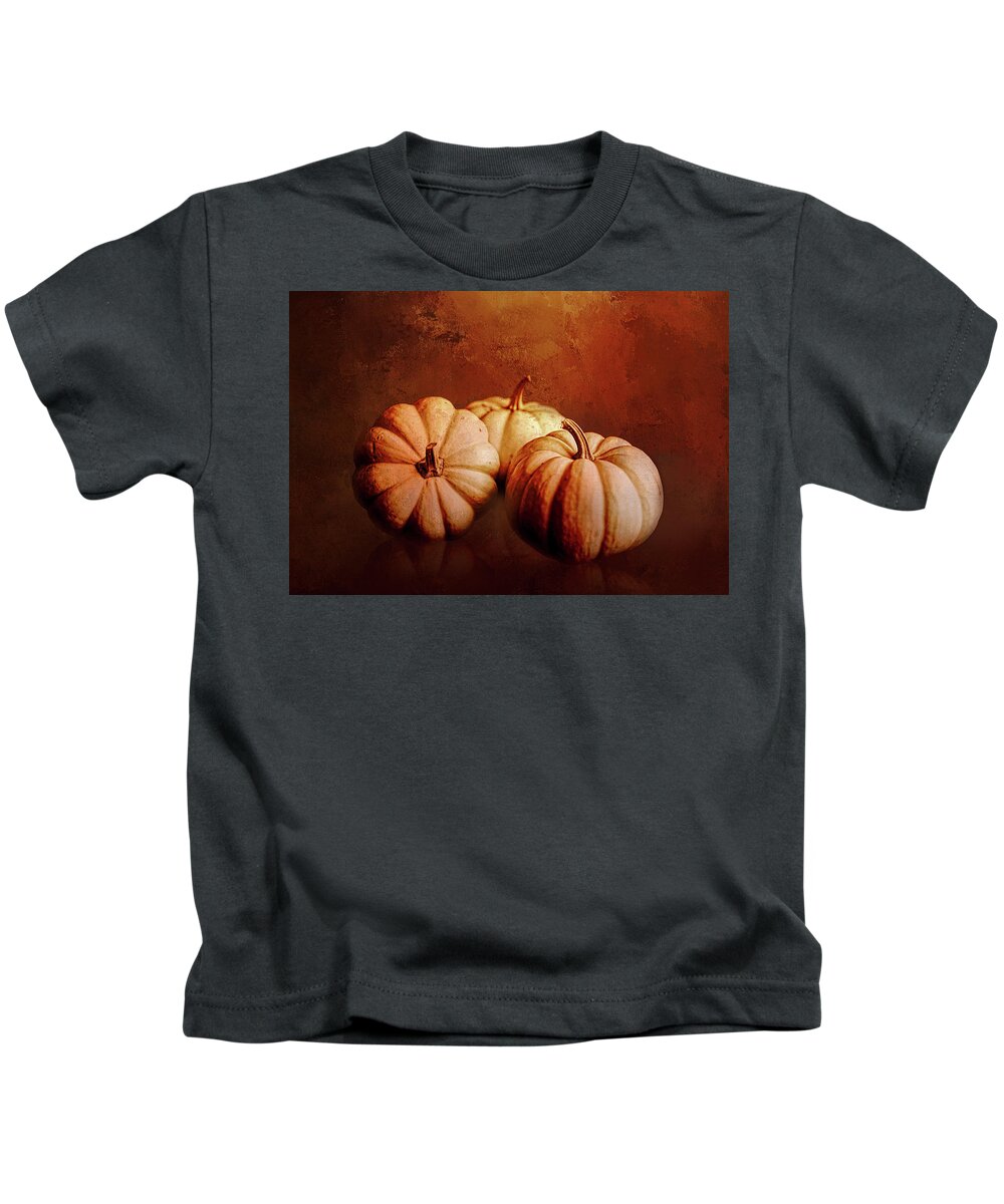 Three Kids T-Shirt featuring the digital art Three Pumpkins in Color by Cindy Collier Harris