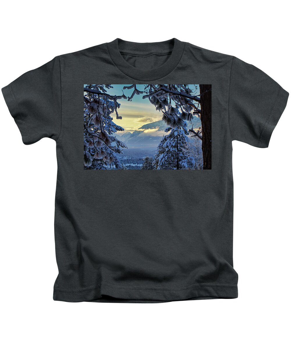Winter Kids T-Shirt featuring the photograph Through the trees by Thomas Nay