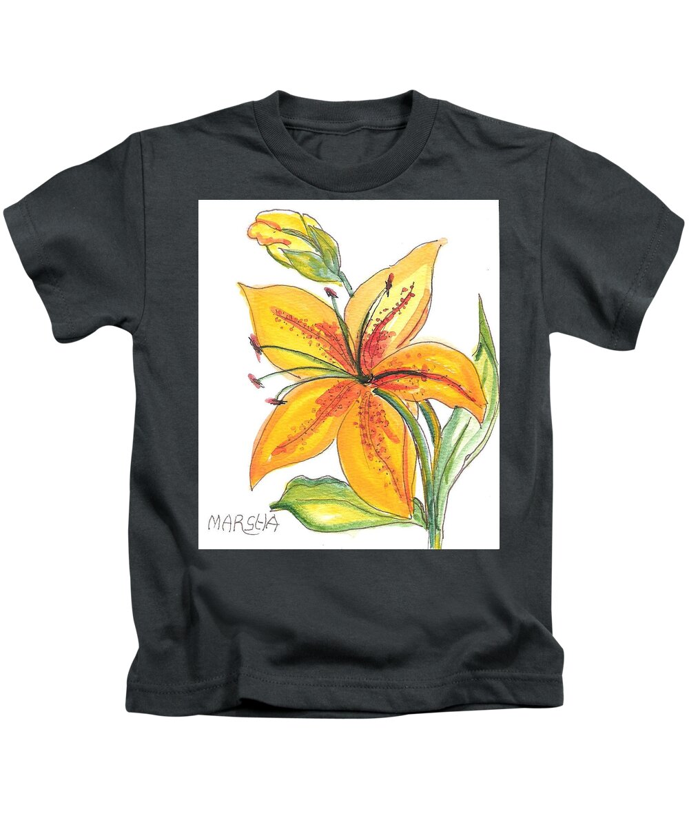 Orange Flower Kids T-Shirt featuring the painting Tiger Lily III by Marsha Woods