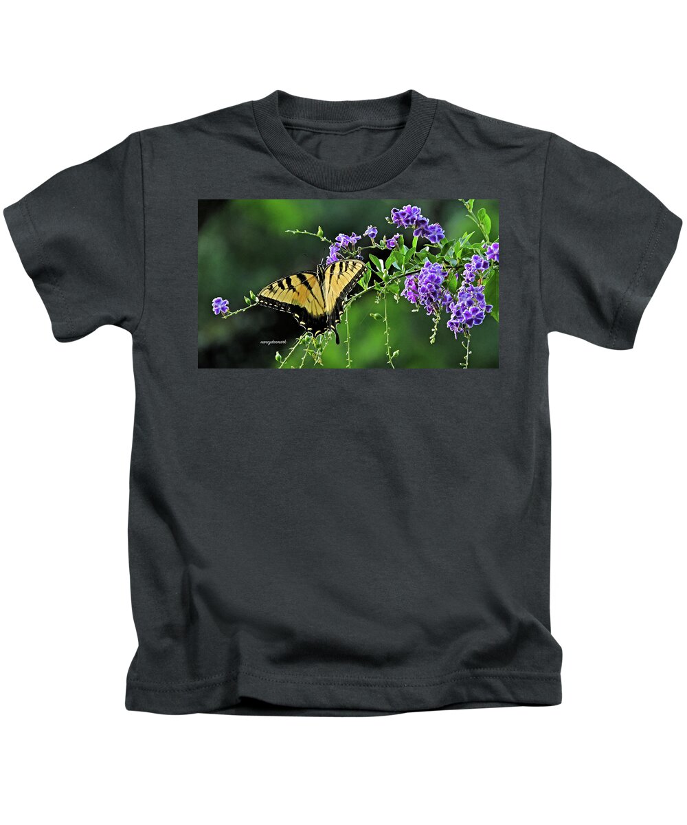 Tiger Swallowtail Kids T-Shirt featuring the photograph Tiger Swallowtail On Duranta 16X9 by Nancy Denmark