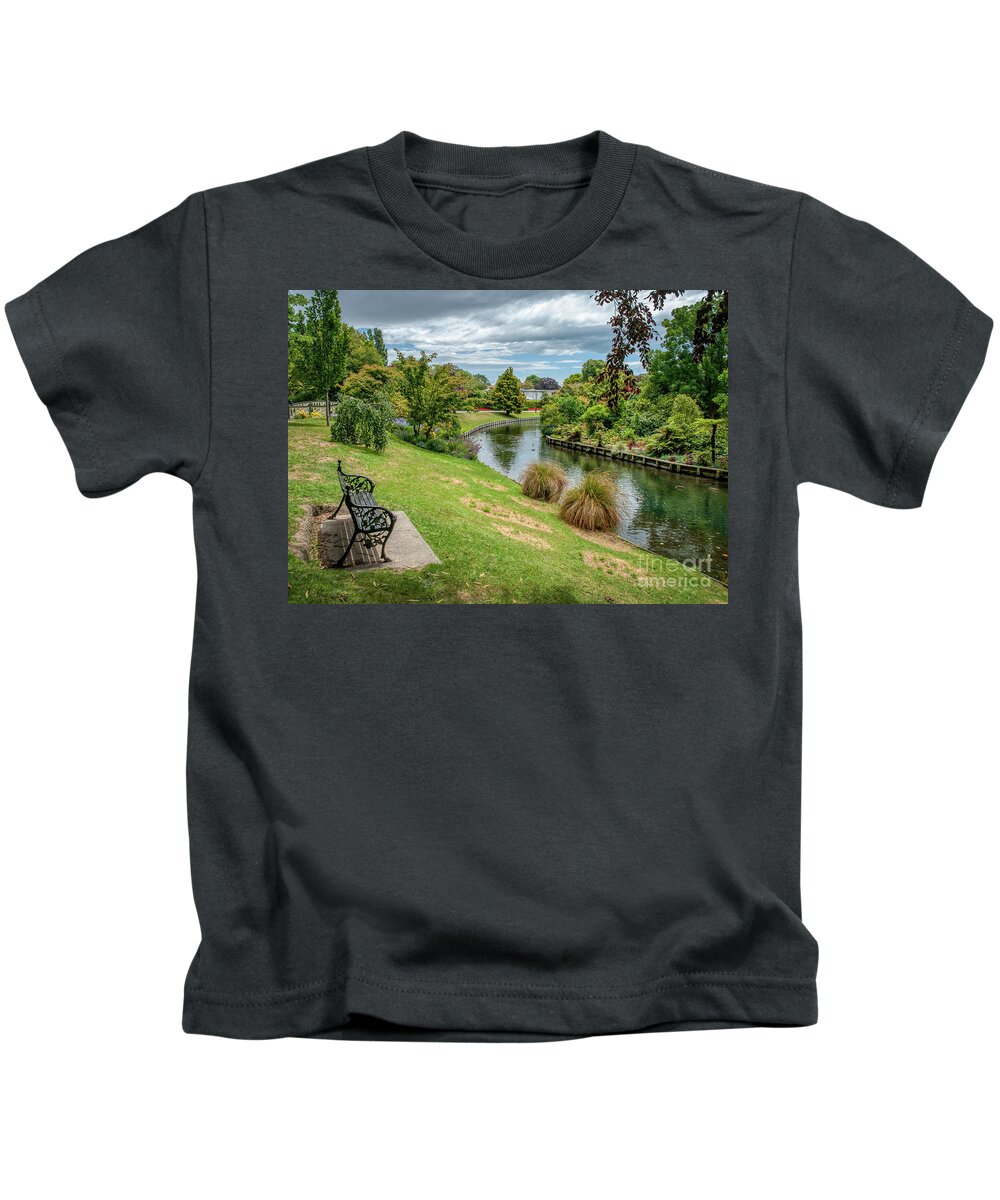 Christchurch Kids T-Shirt featuring the photograph To sit and reflect by Fran Woods