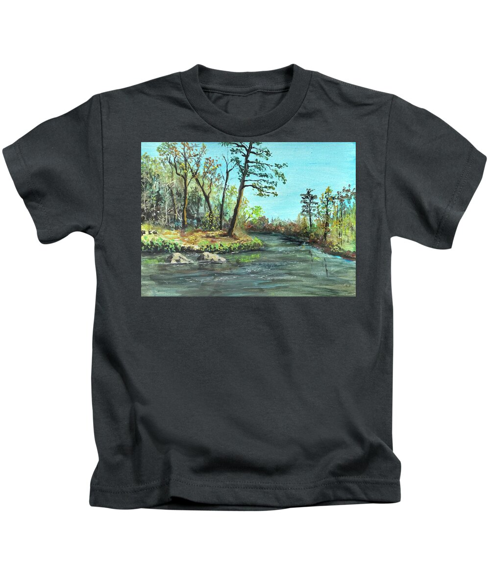 Towaliga River Kids T-Shirt featuring the painting Towaliga River by Larry Whitler