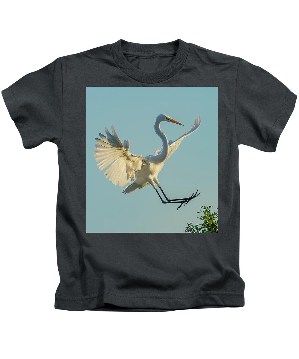 Birds Kids T-Shirt featuring the photograph Treetop Landing by RD Allen