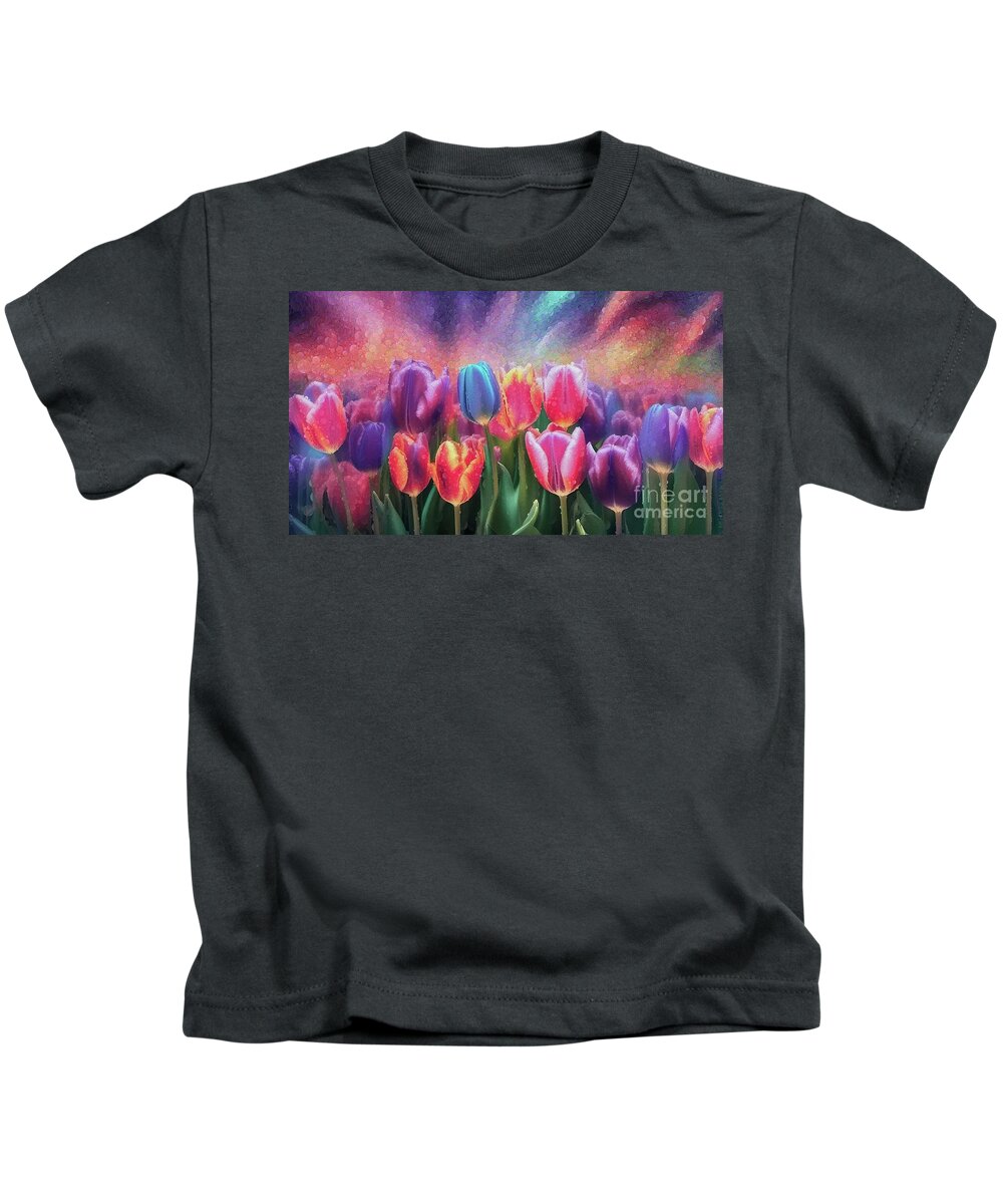 Tulips Kids T-Shirt featuring the digital art Tulip Night Time Glow - 03024 by Philip Preston
