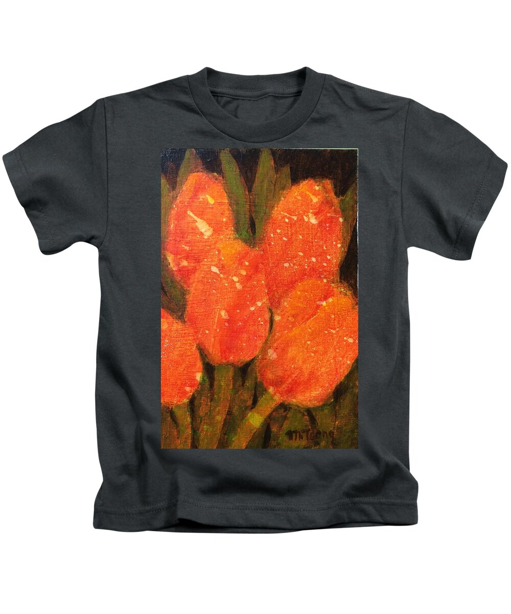 Home Kids T-Shirt featuring the painting Tulips #2 by Milly Tseng