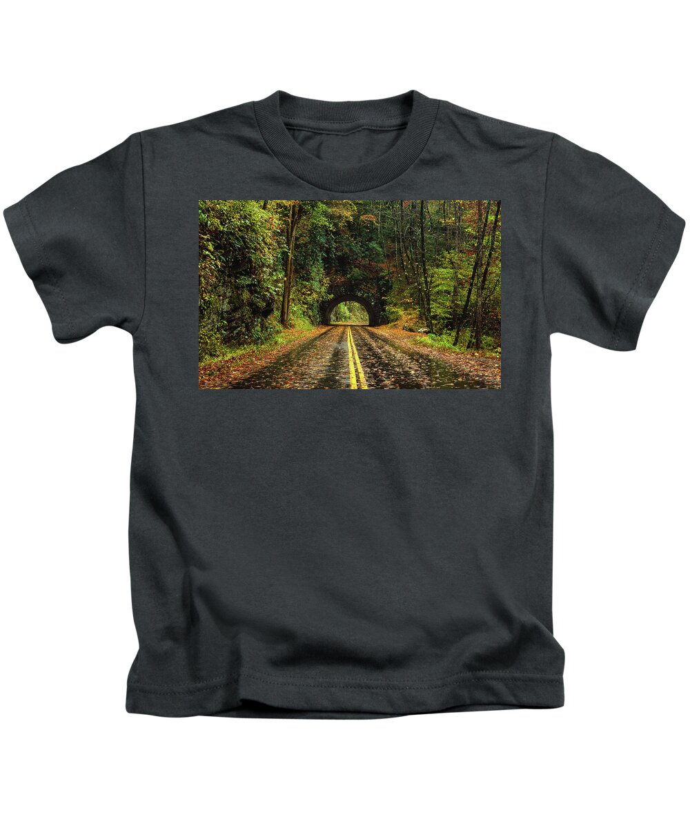 Cade's Cove Kids T-Shirt featuring the photograph Tunnel to the other side by Darrell DeRosia