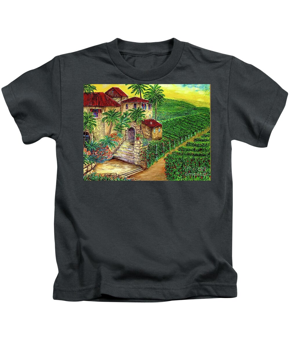 Tuscany Winery & Vineyard Kids T-Shirt featuring the painting Tuscany Winery and Vineyard by Michael Silbaugh