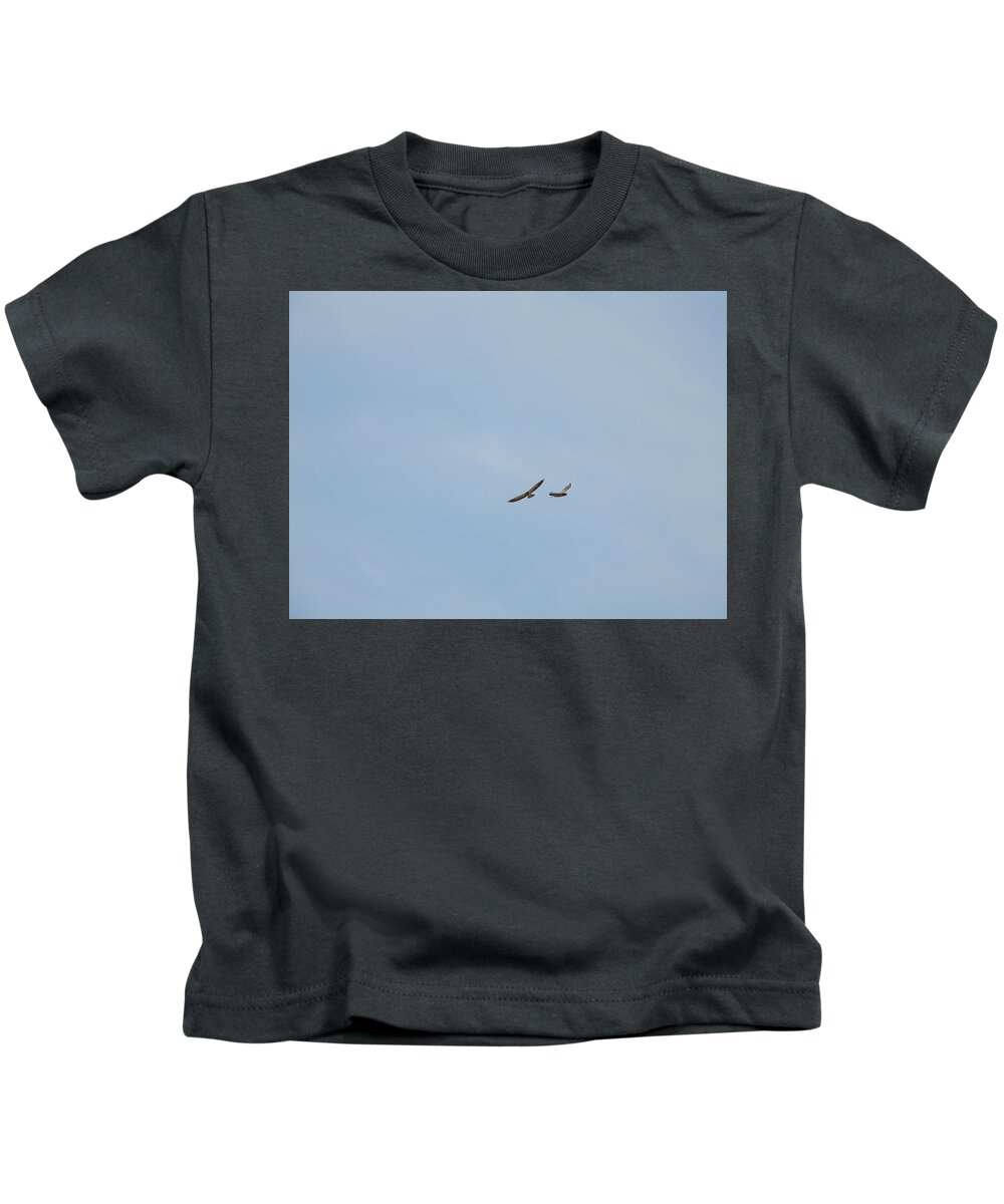 Hawks Kids T-Shirt featuring the photograph Two Hawks in Flight by Amanda R Wright