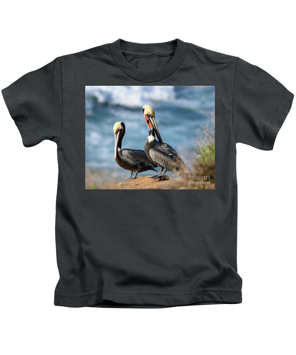 Pelicians Kids T-Shirt featuring the photograph Two Pelicians in La Jolla  by Abigail Diane Photography