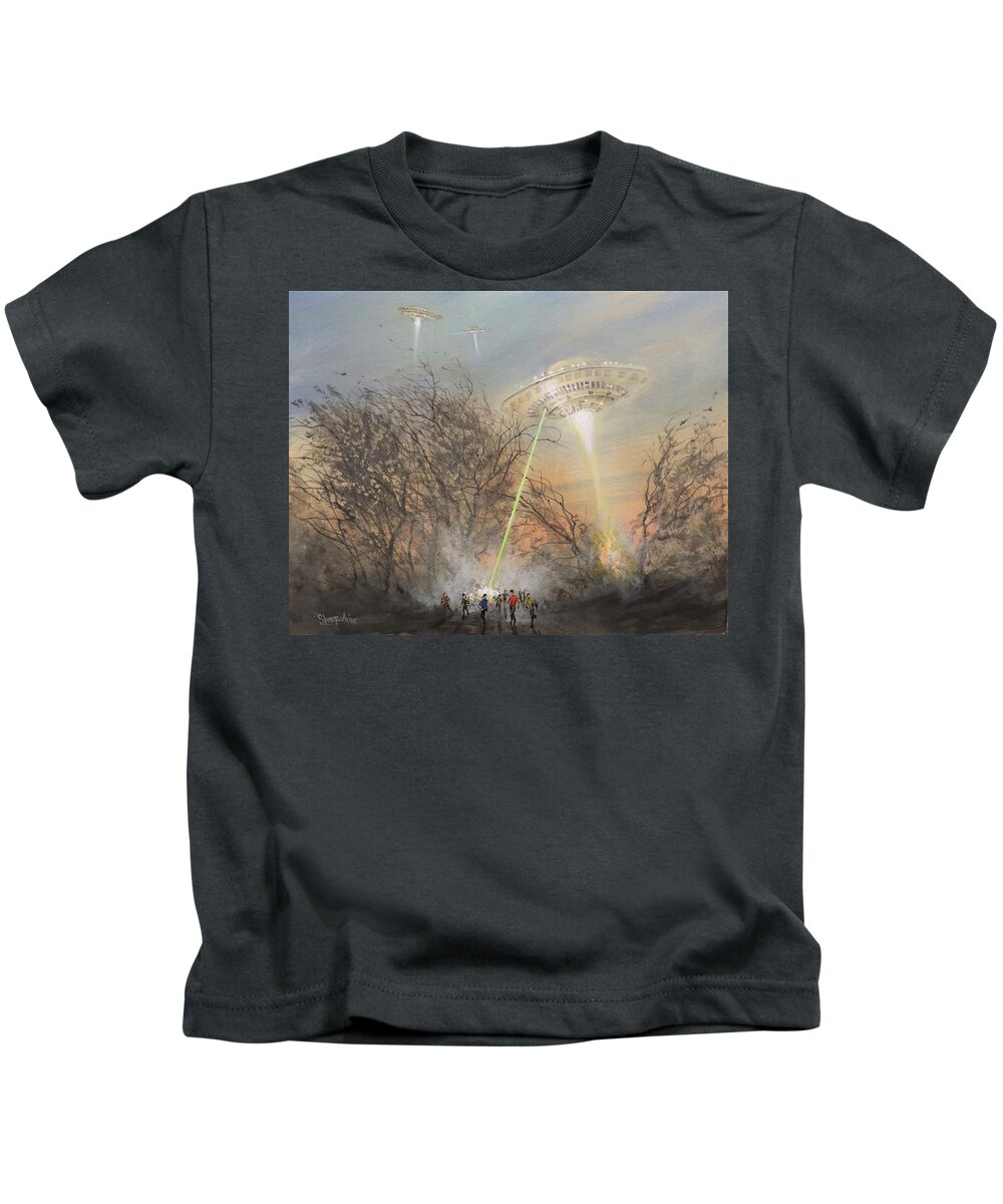 Ufo's Kids T-Shirt featuring the painting UFO Alien Invasion by Tom Shropshire