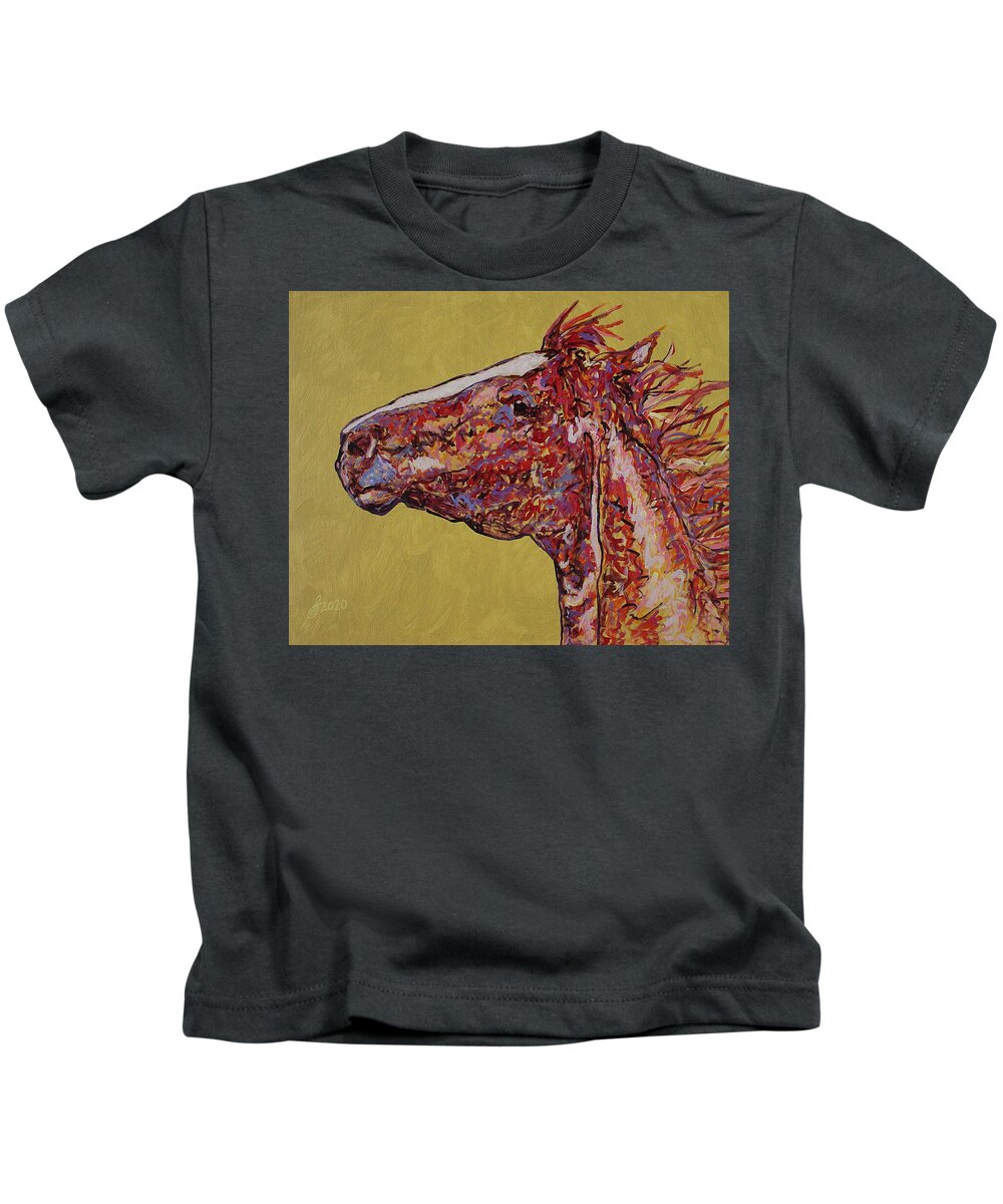 Horse Kids T-Shirt featuring the painting Unbroken original painting by Sol Luckman