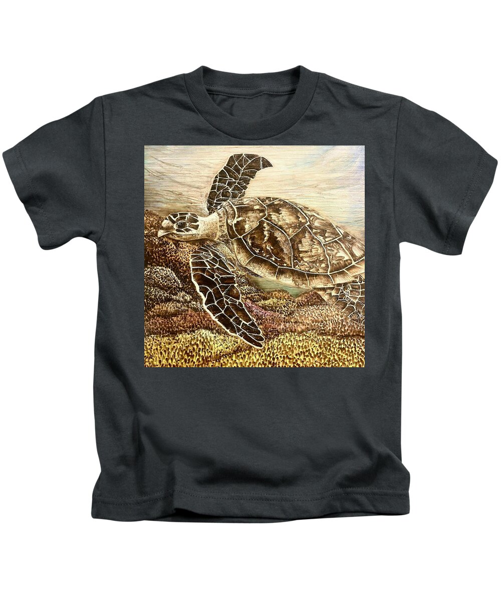 Sea Turtle Kids T-Shirt featuring the mixed media Underwater Gliding by Susan L Sistrunk