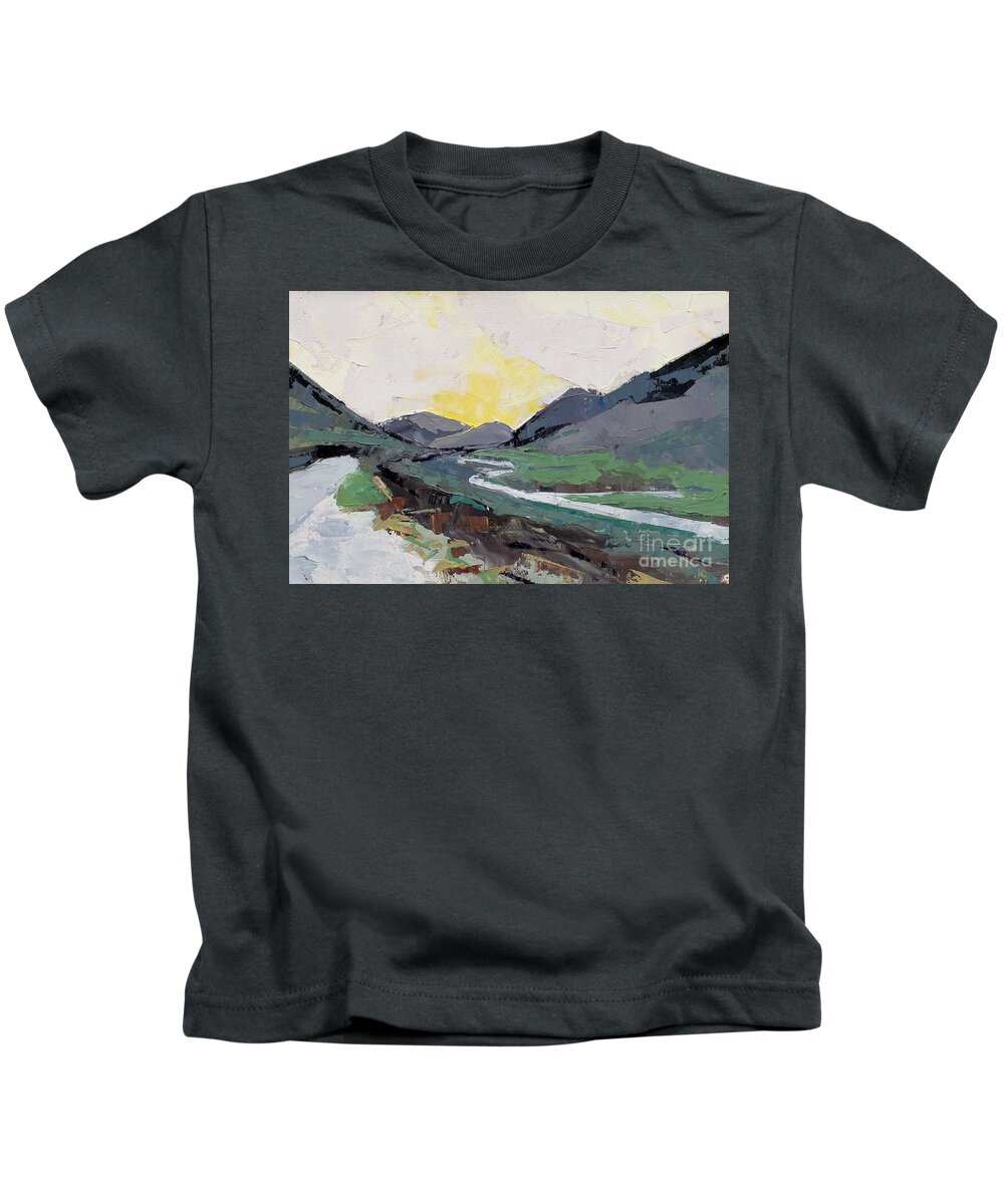 Oil Painting Kids T-Shirt featuring the painting Upland Sunrise, 2015 by PJ Kirk