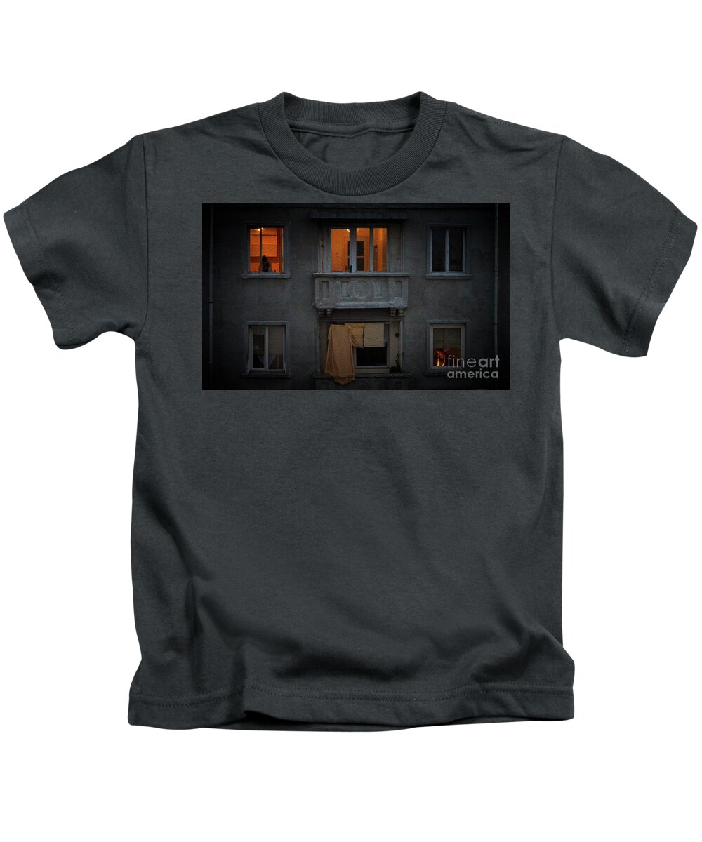 Facade Kids T-Shirt featuring the photograph Urban Gothic at dusk by Yavor Mihaylov