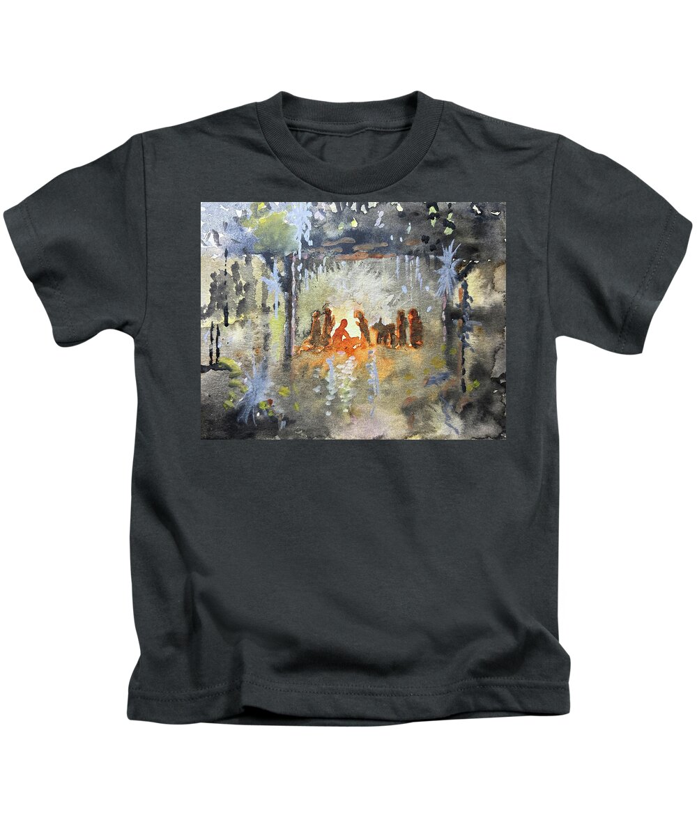 Watercolor Kids T-Shirt featuring the painting Urban Nativity by Larry Whitler