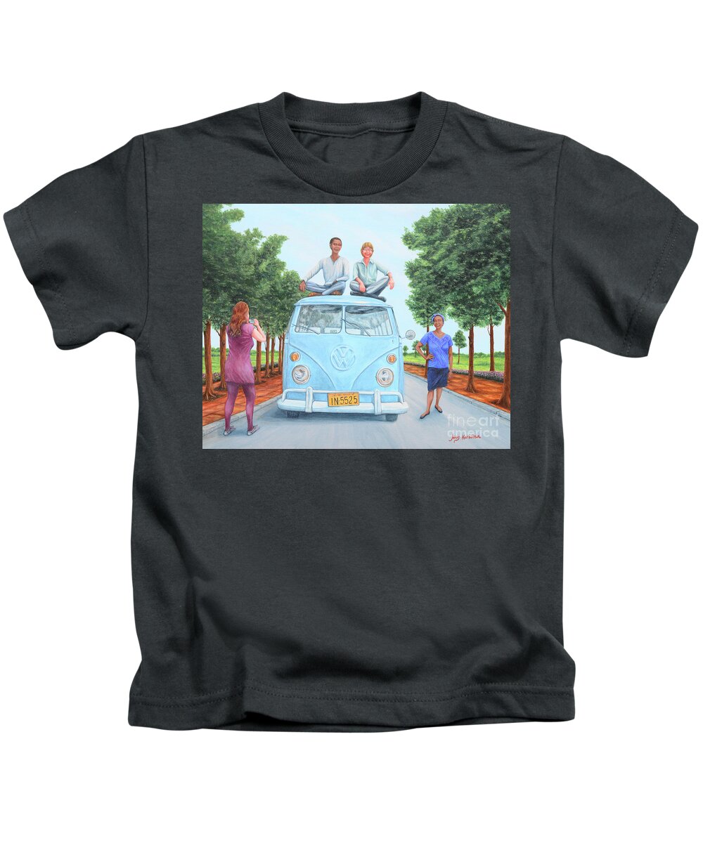Kombi Kids T-Shirt featuring the painting Us and the Kombi by Aicy Karbstein