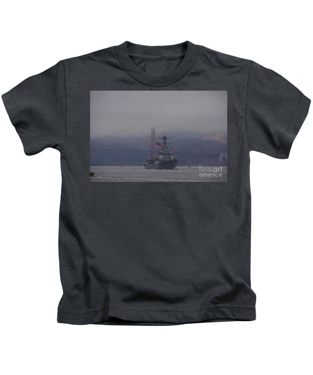 Us Navy Warship Vessel Ship Kids T-Shirt featuring the photograph USS Kidd DDG 100 in San Francisco by Tony Lee