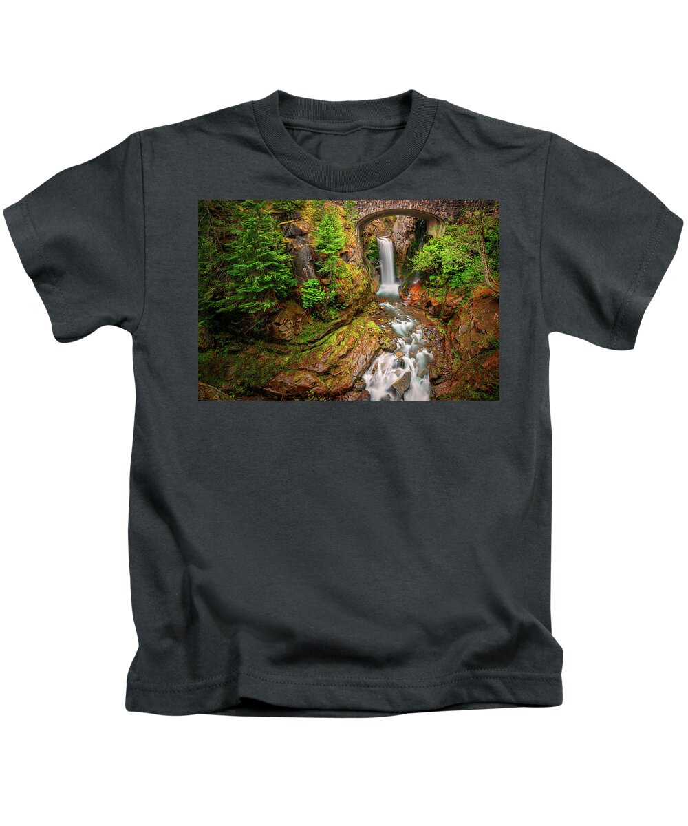 Mount Rainier National Park Kids T-Shirt featuring the photograph Vibrant Christine Falls by Dan Mihai