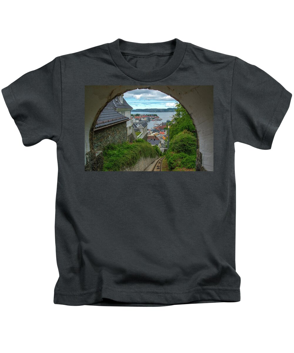 Bergen Kids T-Shirt featuring the photograph View of Bergen from the Floibanen by Matthew DeGrushe