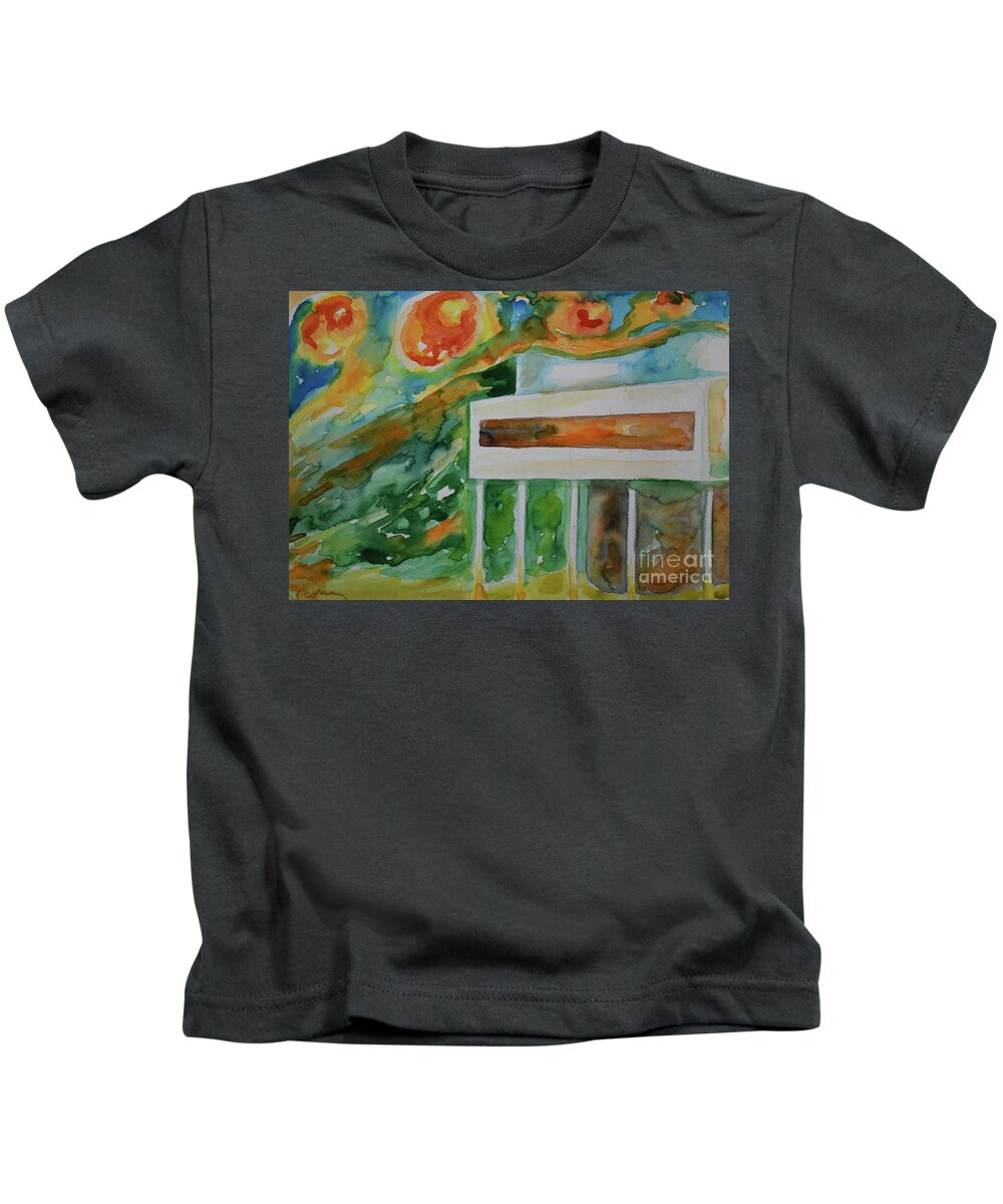 Nature Kids T-Shirt featuring the painting Villa Savoye And Aliens From Space II by Leonida Arte