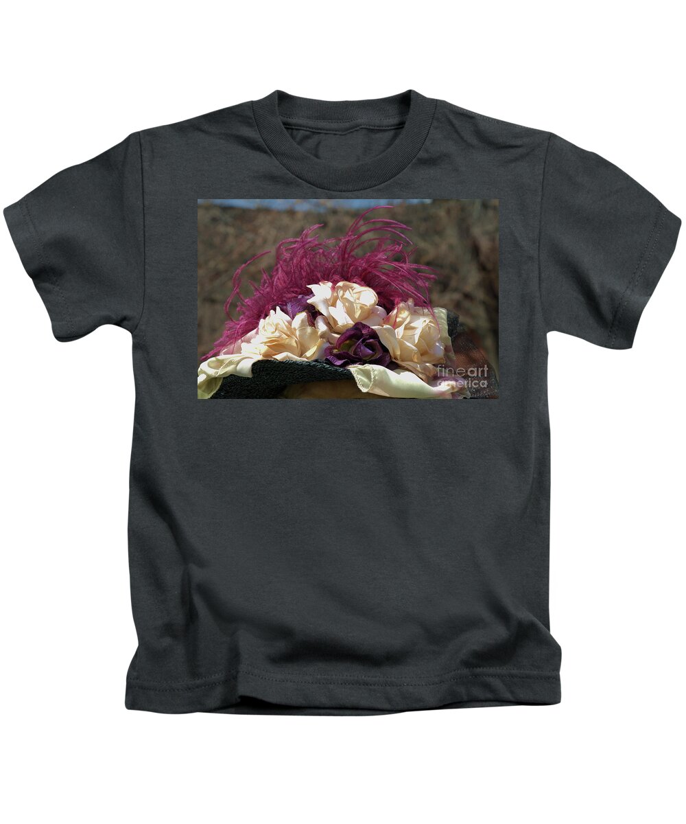 Hat Kids T-Shirt featuring the photograph Vintage Hat With Fabric Roses by Kae Cheatham