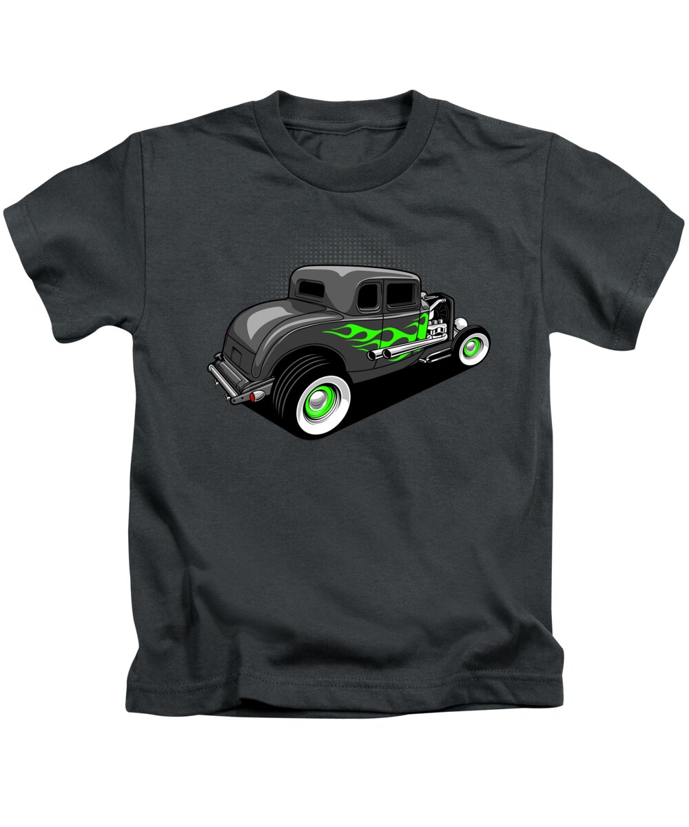 Advertisement Kids T-Shirt featuring the painting Vintage Hot Rod Rat Street Fink Steampunk Car Funny Men Gift Premium by Tony Rubino