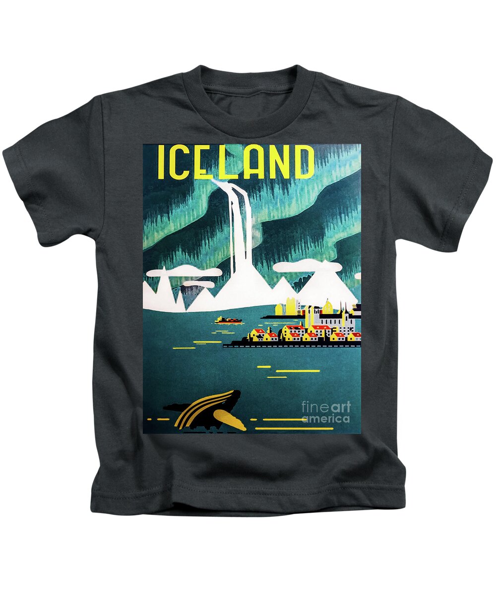 Iceland Kids T-Shirt featuring the drawing Vintage Iceland Travel Poster 2 by M G Whittingham