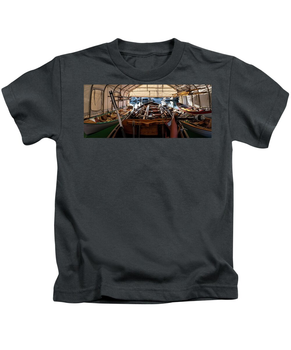 Wooden Boats Kids T-Shirt featuring the photograph Vintage Rowing Club Boats by Tony Locke