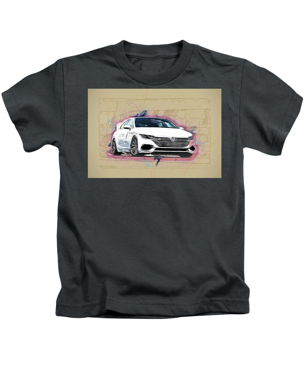  Kids T-Shirt featuring the mixed media Volkswagen Arteon 2019 R-Line Vossen Tuning Exterior New White Sport Sedan Vag by Ola Kunde