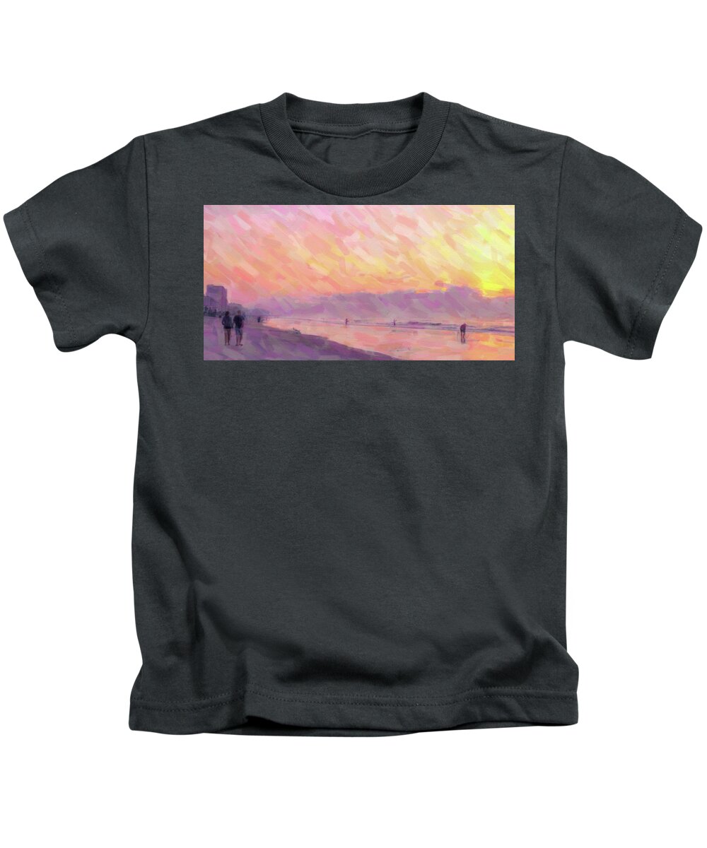 Beach Kids T-Shirt featuring the painting Walk on the beach by Darrell Foster