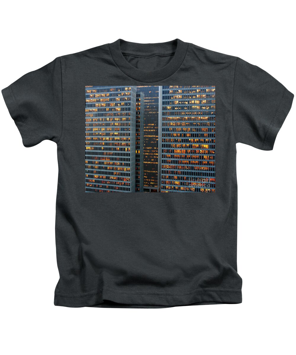 Structure Building Kids T-Shirt featuring the photograph Wall of Lights by fototaker Tony