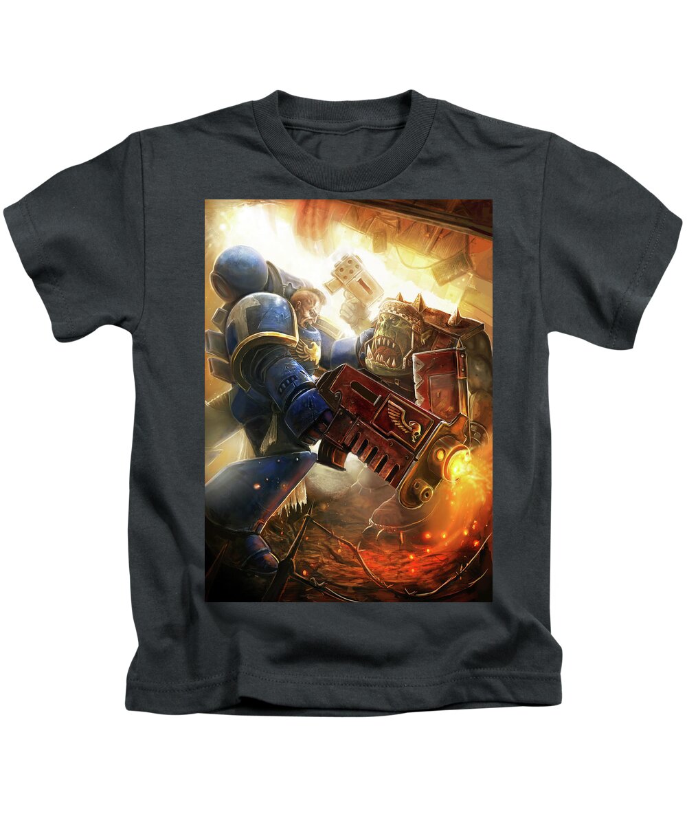 Udover unse edderkop Warhammer 40k Space Marine vs Ork Kids T-Shirt by Jamie Noble Frier - Pixels